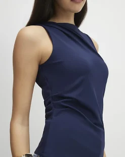 Navy Sleeveless Slash Neck Top