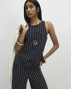 Navy Sleeveless Stripe Top