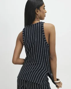 Navy Sleeveless Stripe Top