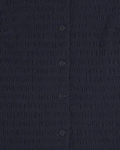 Navy Sleeveless Textured Button Through Top