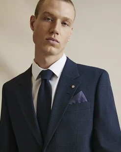 Navy Slim Fit Check Suit Jacket
