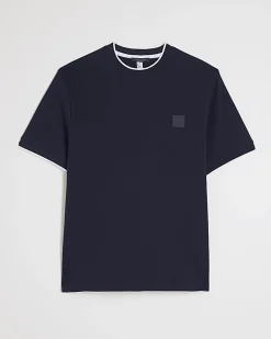 Navy Slim Fit Interlock Crew Neck T-Shirt