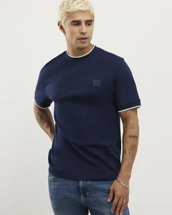 Navy Slim Fit Interlock Crew Neck T-Shirt