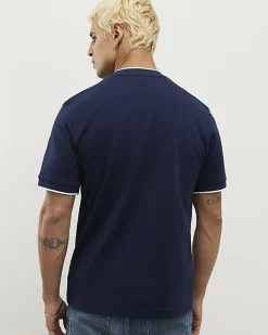 Navy Slim Fit Interlock Crew Neck T-Shirt