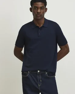 Navy Slim Fit Knitted Polo Shirt