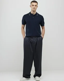Navy Slim Fit Knitted Polo Shirt