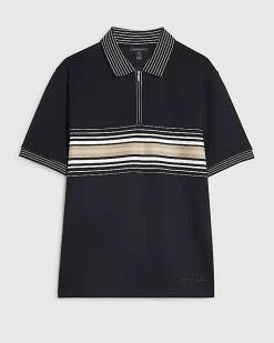 Navy Slim Fit Stripe Polo Shirt