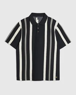Navy Slim Fit Stripe Texture Polo Shirt