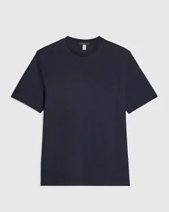 Navy Slim Fit Textured Crew Neck T-Shirt