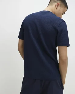 Navy Slim Fit Textured Crew Neck T-Shirt