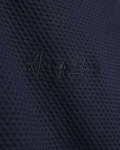 Navy Slim Fit Textured Crew Neck T-Shirt