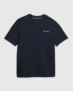 Navy Slim Fit Textured Crew Neck T-Shirt