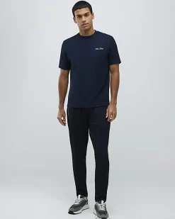 Navy Slim Fit Textured Crew Neck T-Shirt