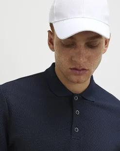 Navy Slim Fit Textured Lightweight Polo Shirt