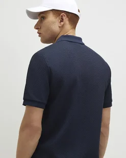 Navy Slim Fit Textured Lightweight Polo Shirt