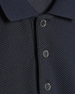 Navy Slim Fit Textured Lightweight Polo Shirt