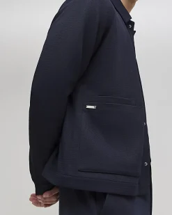 Navy Slim Fit Textured Overshirt