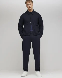 Navy Slim Fit Textured Overshirt