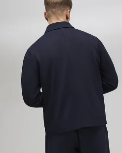 Navy Slim Fit Textured Overshirt