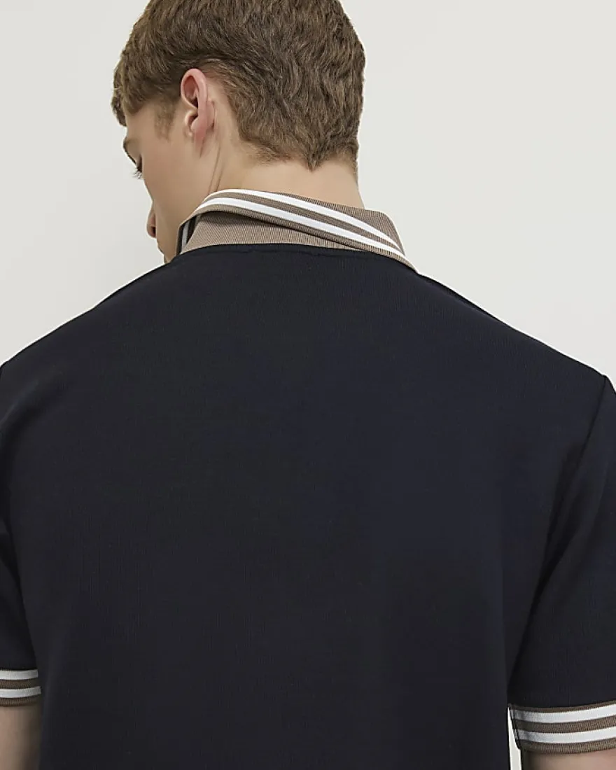 Navy Slim Fit Tipped Crest Polo Shirt