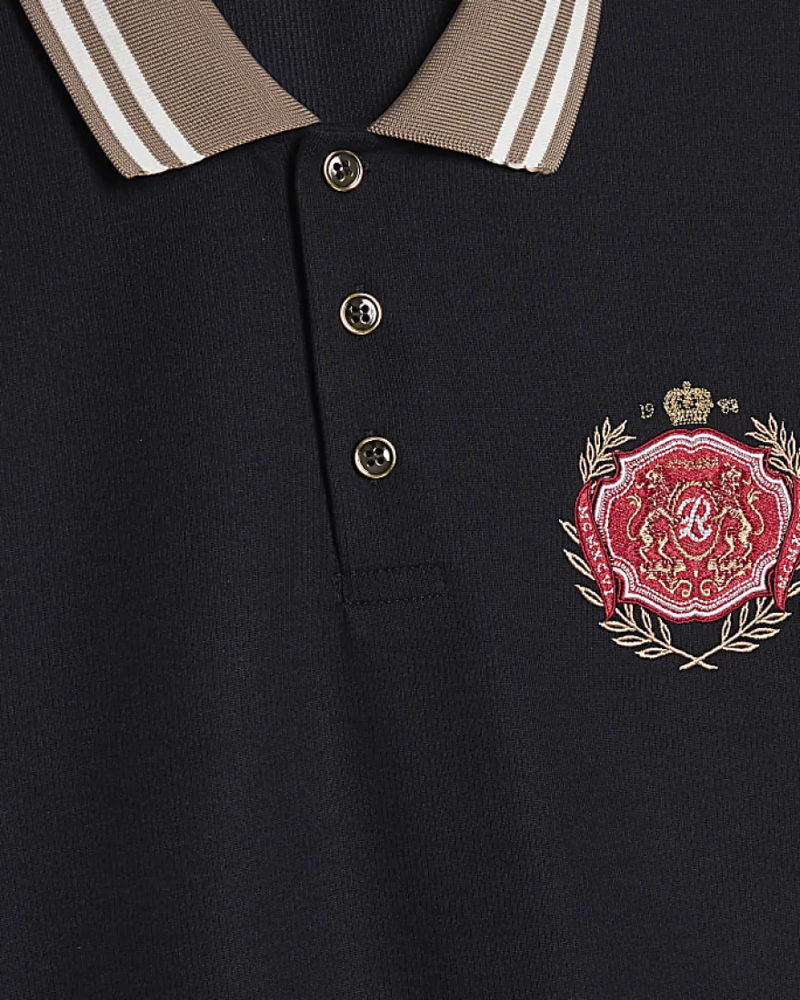 Navy Slim Fit Tipped Crest Polo Shirt