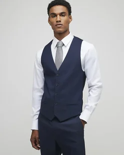 Navy slim fit waistcoat