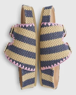 Navy Stripe Raffia Footbed Sandals