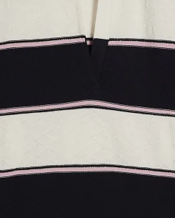 Navy Striped Knitted Polo Shirt