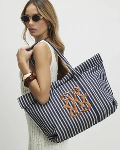 Navy Striped Roll Top Bag