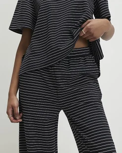 Navy Striped Wide Leg Trousers