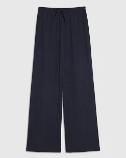 Navy Textured Drawstring Wide Leg Trousers