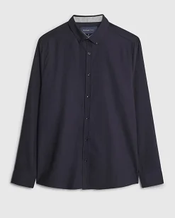 Navy Textured Muscle Fit Long Sleeve Shirt