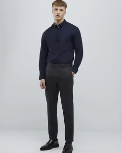 Navy Textured Muscle Fit Long Sleeve Shirt