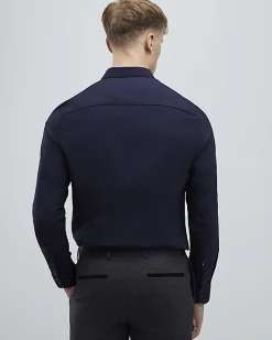 Navy Textured Muscle Fit Long Sleeve Shirt
