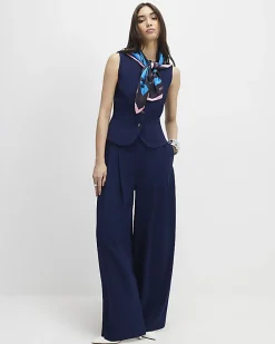 Navy Wide Leg Trousers