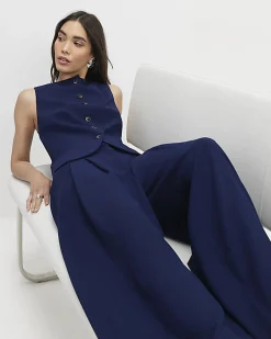 Navy Wide Leg Trousers