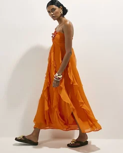 Orange Bandeau Crochet Flower Dress