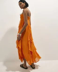 Orange Bandeau Crochet Flower Dress