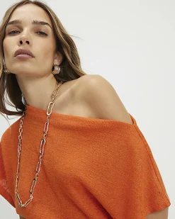 Orange Banded Hem Drape Top