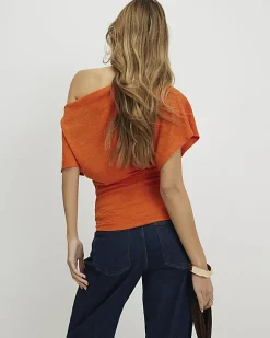 Orange Banded Hem Drape Top