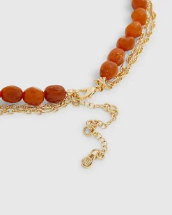 Orange Beaded Coin Multirow Necklace
