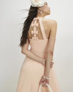 Orange Bow Back Detail Midi Dress