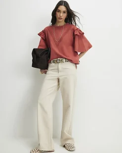 Orange Chevron Ruffle Sleeve T-Shirt
