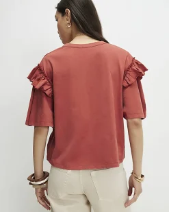 Orange Chevron Ruffle Sleeve T-Shirt