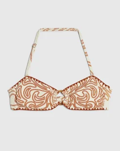 Orange Cornelli Print Bandeau Bikini Top