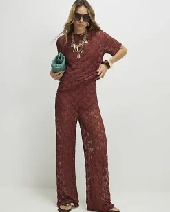 Orange Crochet Lace Trousers