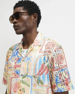 Orange Crochet Lobster Print Shirt