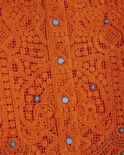 Orange Crochet Long Sleeve Embellished Shirt
