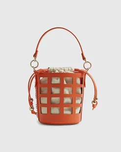 Orange 3D Floral Cut Out Bucket Bag