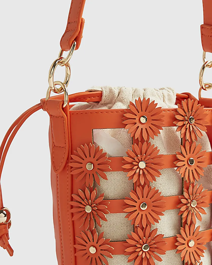 Orange 3D Floral Cut Out Bucket Bag